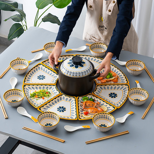 北欧餐盘陶瓷家用碗盘套装 创意摆盘家庭过年聚餐团圆拼盘圆桌盘子