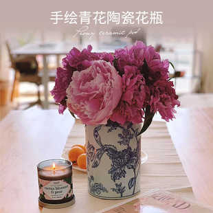 青花瓷花瓶新中式 陶瓷花瓶可水培 国风蓝色印花白底青花瓷经典 风格