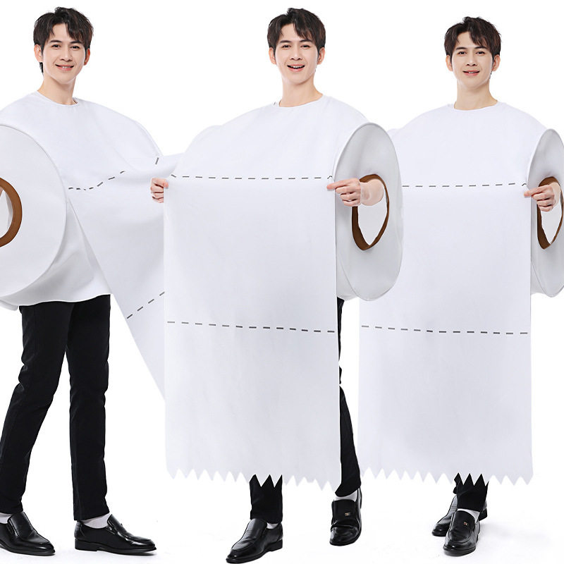 万圣节年会新款搞笑厕纸扮演服男女化妆卫生纸恶搞cosplay服白色