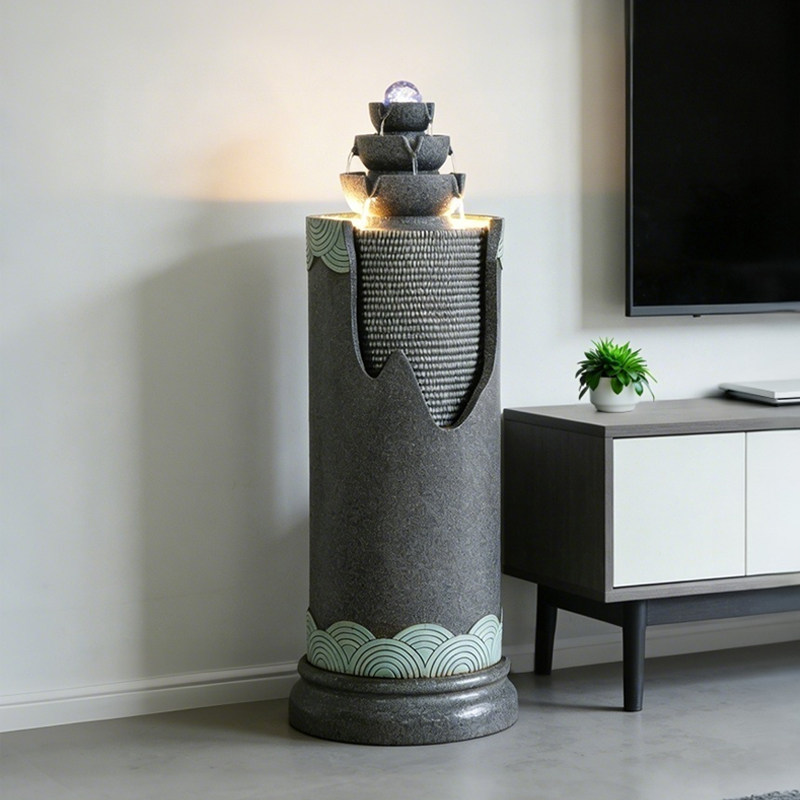 现代简约石材水柱装饰摆件客厅落地式流水景观家居装饰品