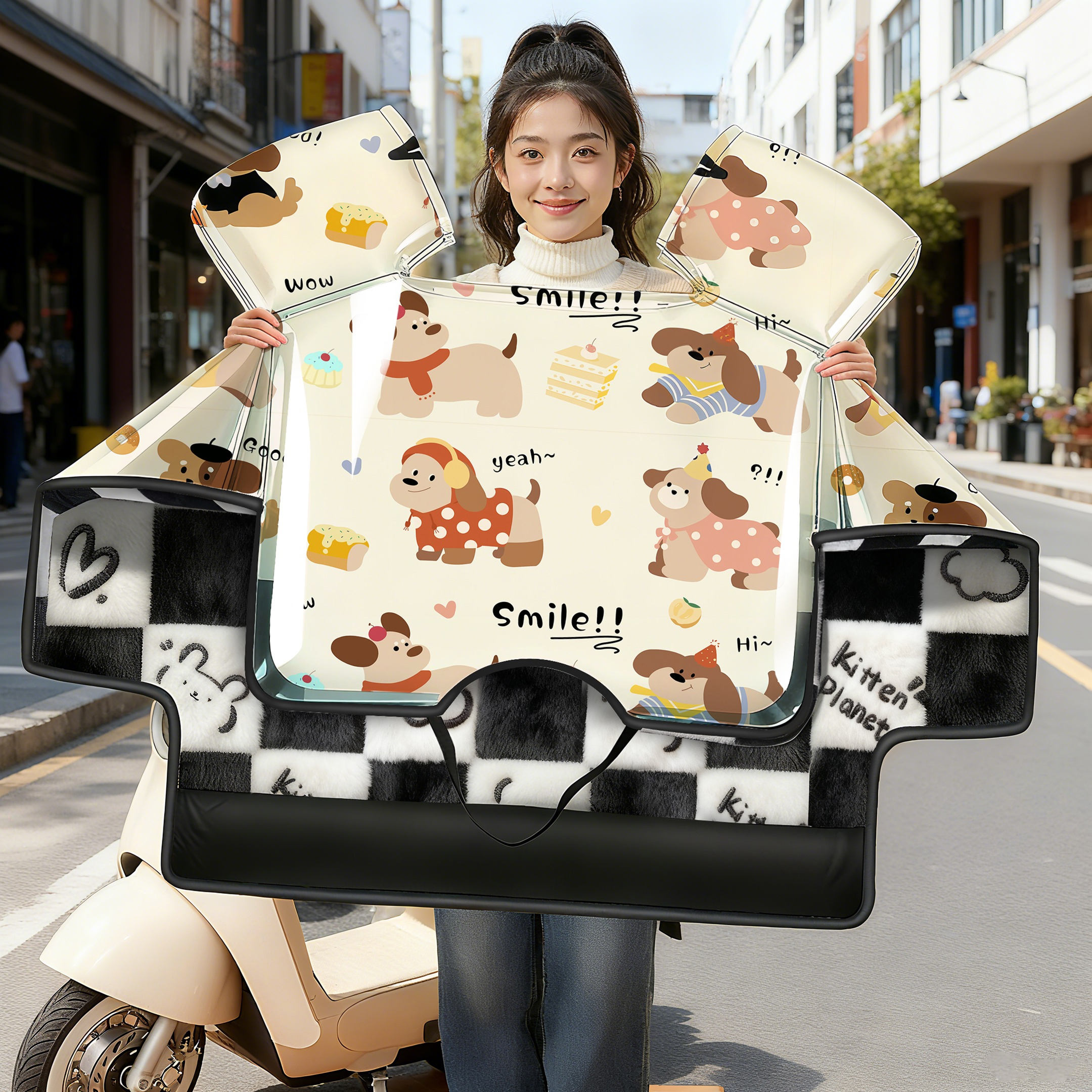 【科技防水膜】2025新款冬季电动车加绒加厚挡风雨被电瓶车挡风罩