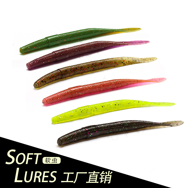 德州钓组扁尾蚯蚓面条虫软鱼软鱼饵鲈鱼路亚饵9.9cm\2.9g沉水假饵