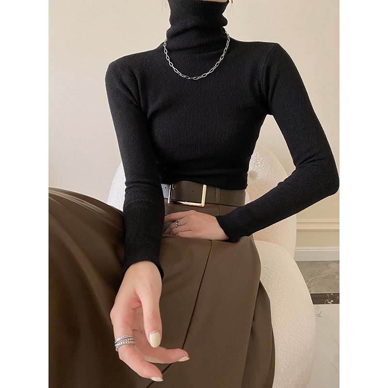 简约纯色高领针织衫秋冬新款弹力修身打底衫