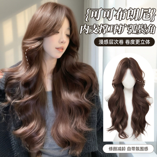 束朵假发女中分长卷发Lolita修脸全头套 升级3.0版 可可布朗尼