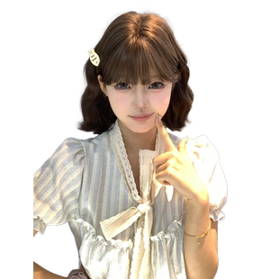 束朵假发女日常网红短卷发新款自然气质时尚韩系逼真齐刘海全头套