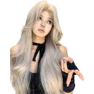 束朵假发女手钩前蕾丝中分长卷发lolita修脸网红风自然气质全头套