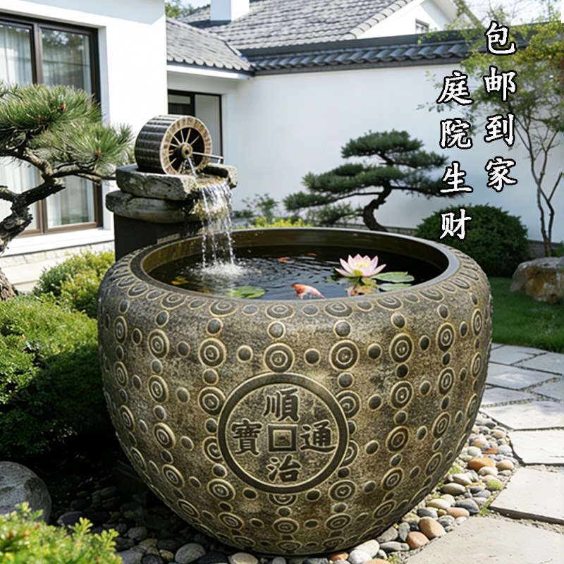 海石花石雕鱼缸庭院户外大缸花岗岩石槽花盆天然青石缸石头水缸门