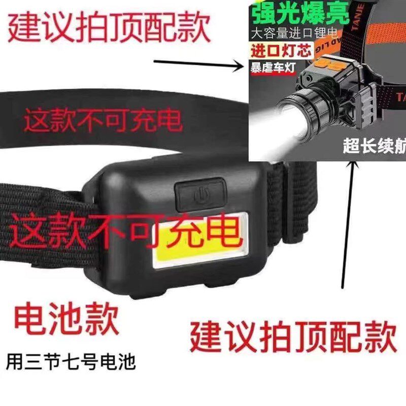 现货头灯超亮可充电头戴式强光感应特亮手电筒小型便携式夜钓鱼竹