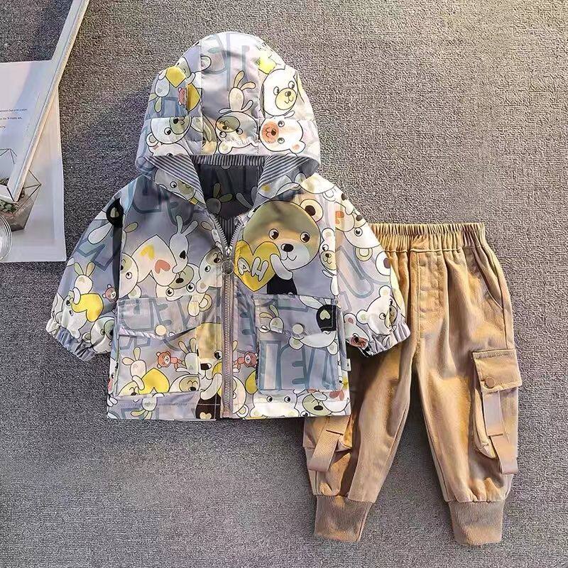 男童春装卡通连帽外套套装2026春秋新款洋气韩版婴儿宝宝两件套潮