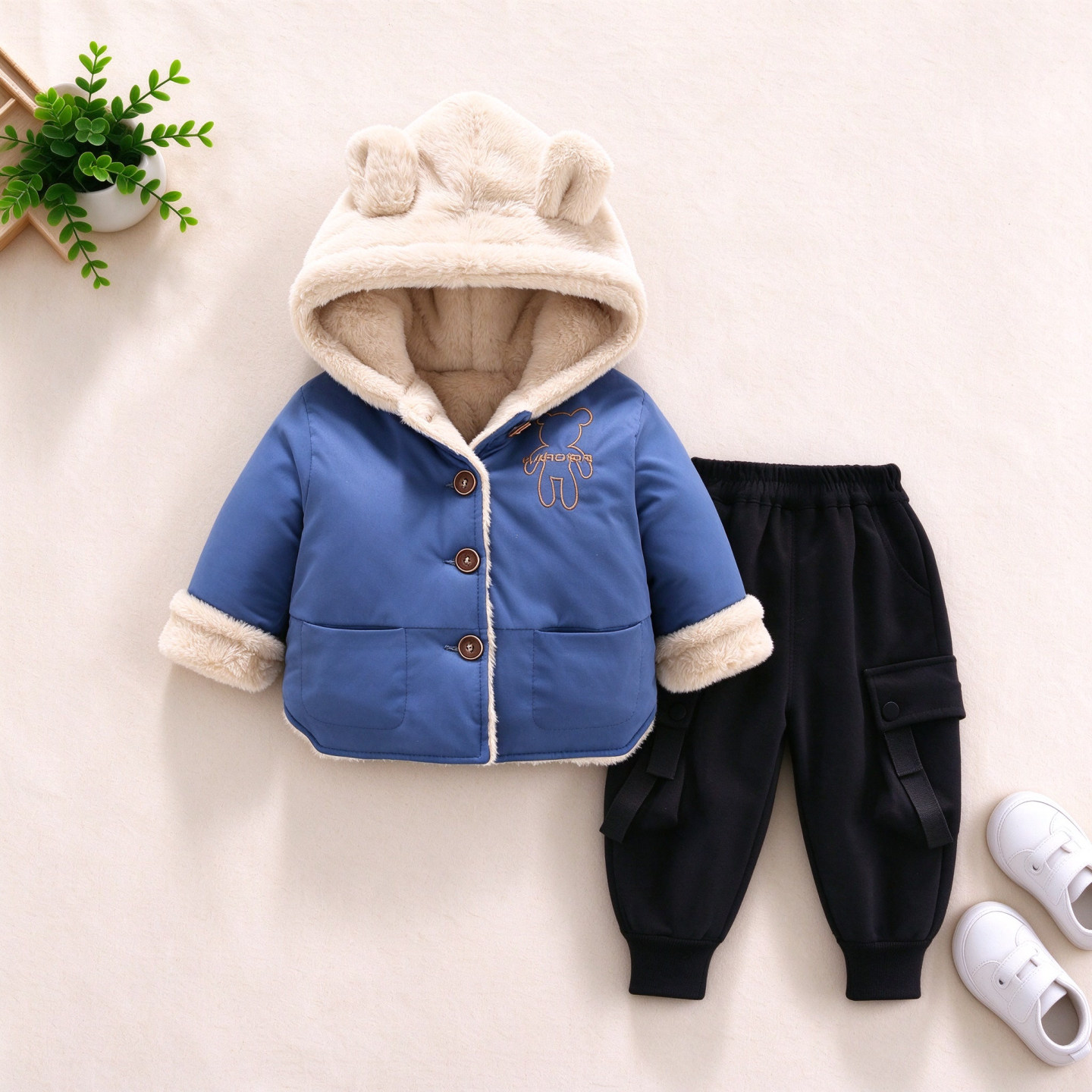 男童冬季加绒加厚棉服套装