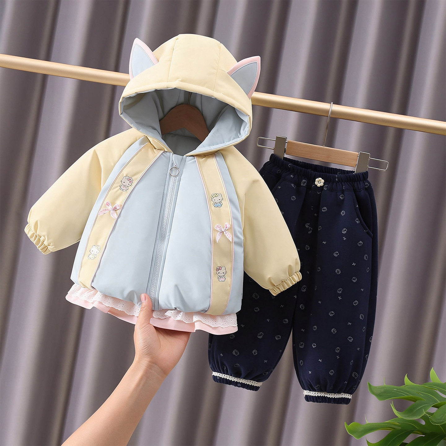 女童冬季加绒加厚棉服两件套
