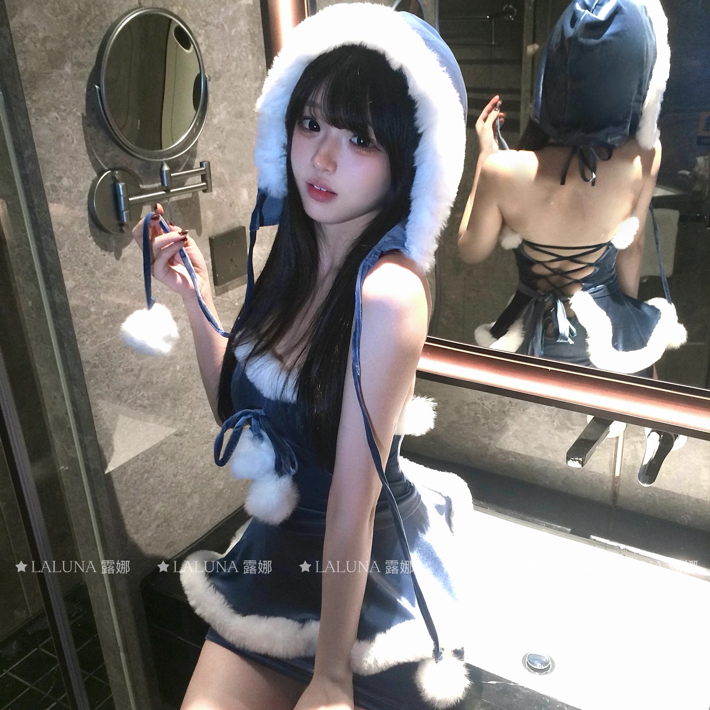 Laluna露娜「雪国来信」蓝连衣裙