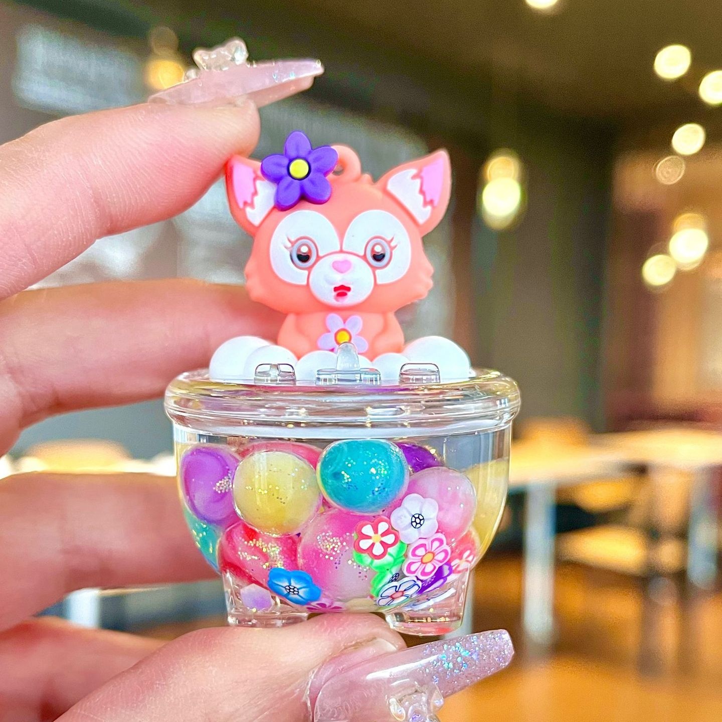 新品亚克力入油流沙瓶夜光泡泡珠浴缸PVC公仔卡通挂件钥匙扣批发