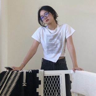 T恤别致女潮设计感短款 学生ins辣妹上夏季 白色2024女衣服短袖 新款