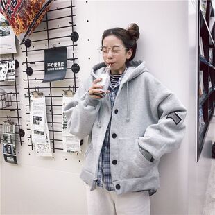 韩国2022刺绣秋冬连帽加厚外套马系连帽加绒女鬼开衫 新款 卫衣休闲