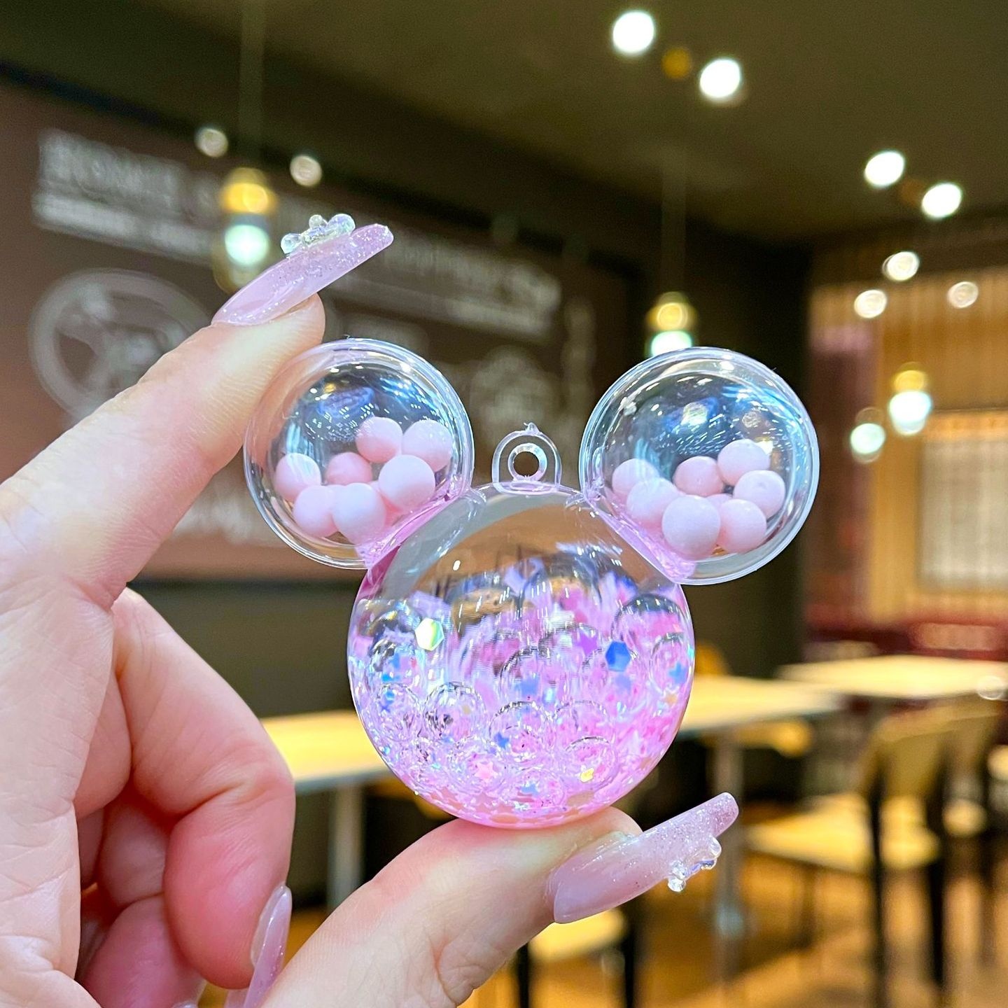 抖音创意夜光米奇头流沙瓶入油液体亚克力摆件钥匙扣汽车书包挂件