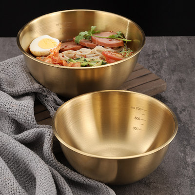 韩式不锈钢冷面碗高颜值带刻度家用水果沙拉碗拌饭碗ins风餐具