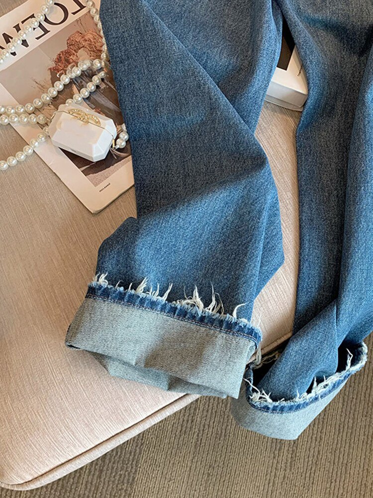 AMERICAN VINTAGE HIGH STREET RAW EDGE DISTRESSED JEANS FOR MEN AND WOMEN SPRING SUMMER VIBE STYLE STRAIGHT HIGH WAIST CASUAL LONG PANTS TIDE