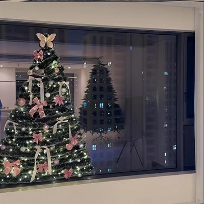 蝴蝶结毛条玻璃圣诞树diy材料包客厅窗户橱窗圣诞装饰品场景布置