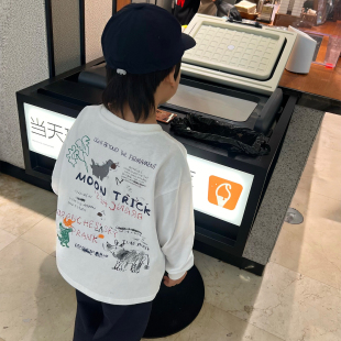 pumpkin 2026新款儿童秋季日系背后字母涂鸦白色长袖T恤男童上衣