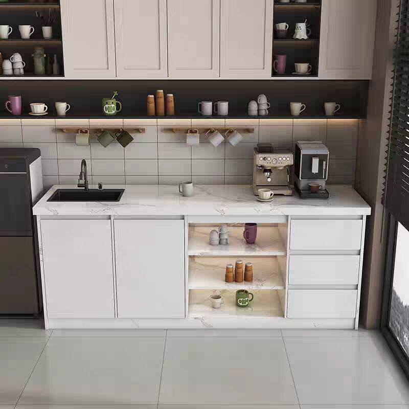 多功能吧台厨房用餐边柜公司茶水家用靠墙一体洗切大理石操作台