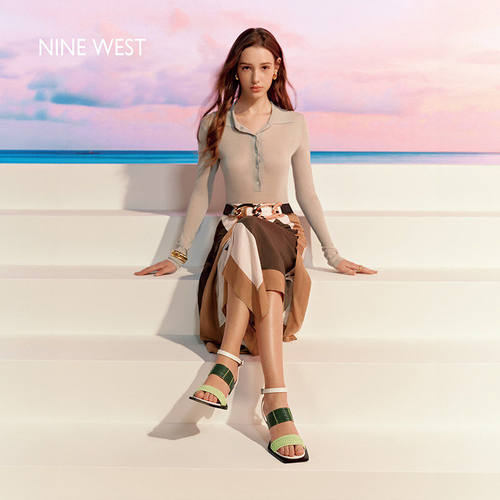 【商场同款】Nine West/玖熙时装凉鞋女夏露趾方头高跟鞋通勤女鞋