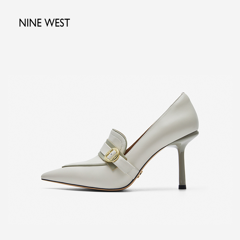 Nine West/玖熙高跟鞋女2024冬季尖头金属扣职场气质通勤细跟单鞋
