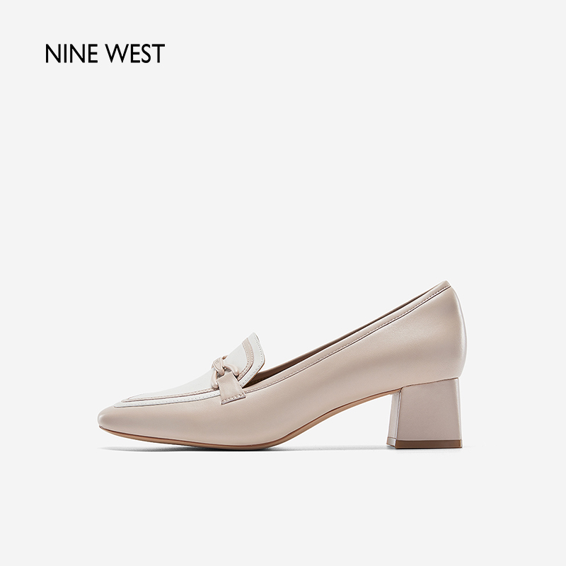 Nine West/玖熙方头单鞋气质春新款高跟鞋粗跟优雅气质通勤女鞋