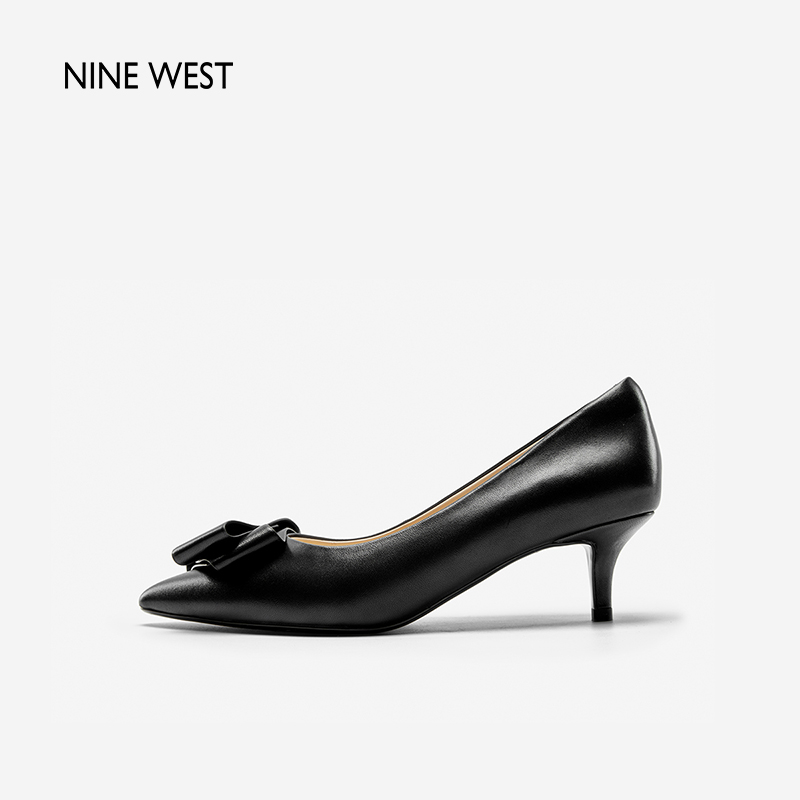 Nine West/玖熙散文诗蝴蝶结小猫跟单鞋女新款通勤浅口真皮高跟鞋