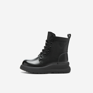 清仓黑色绒里马丁靴女圆头厚底增高短靴 玖熙冬季 Nine West