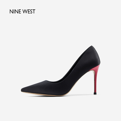 Nine West/玖熙御姐风真丝高跟鞋气质春清仓撞色细跟尖头浅口单鞋