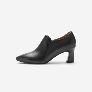 侧拉链优雅女鞋 Nine 粗跟高跟鞋 玖熙2025年深口单鞋 West
