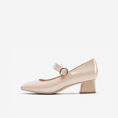 West 玖熙清仓春季 中跟单鞋 Nine 女方头环扣绊带漆皮百搭女鞋