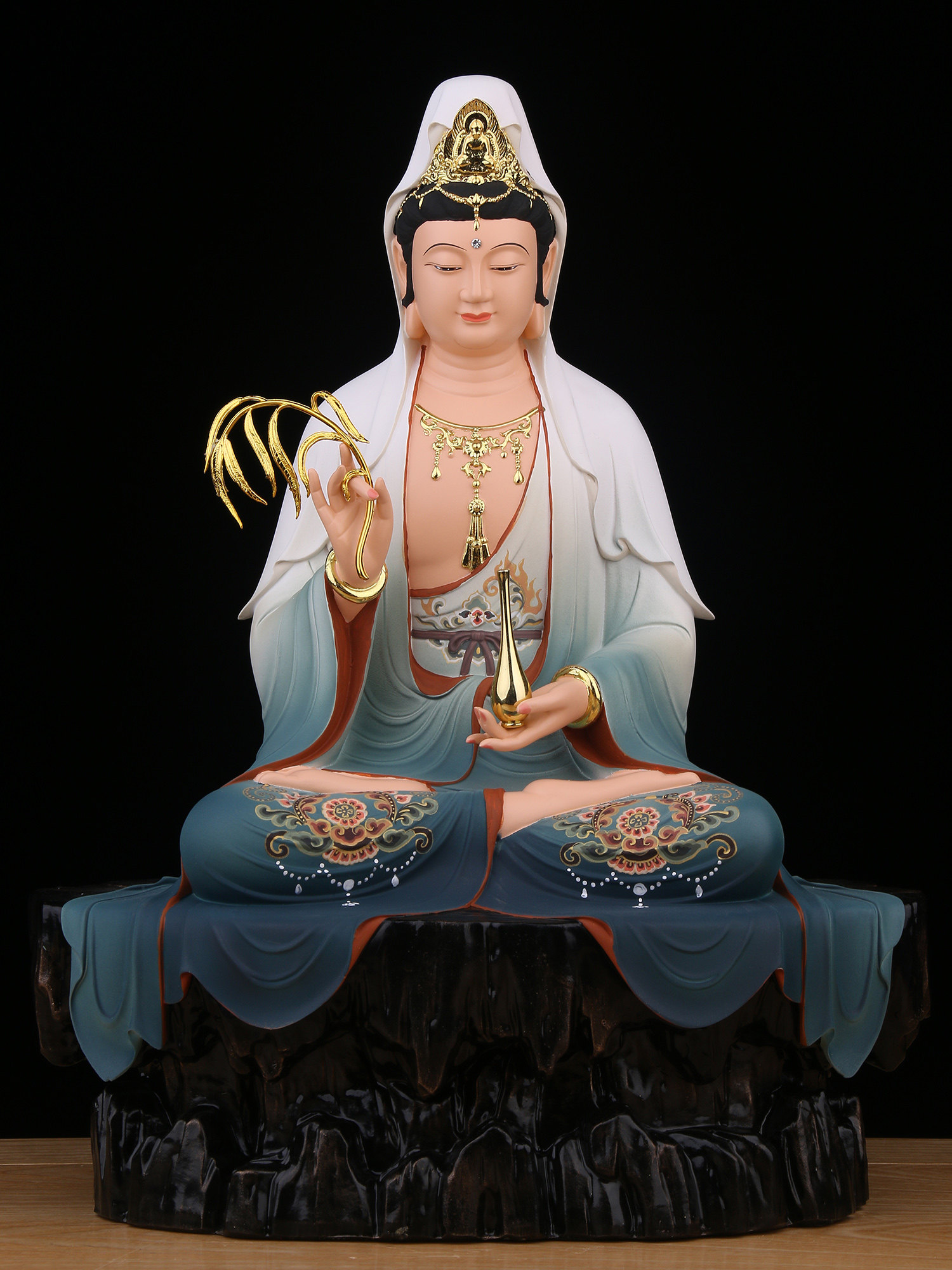 普陀山南海观音菩萨家用供奉树脂佛像坐山自在观世音佛堂摆件镇宅