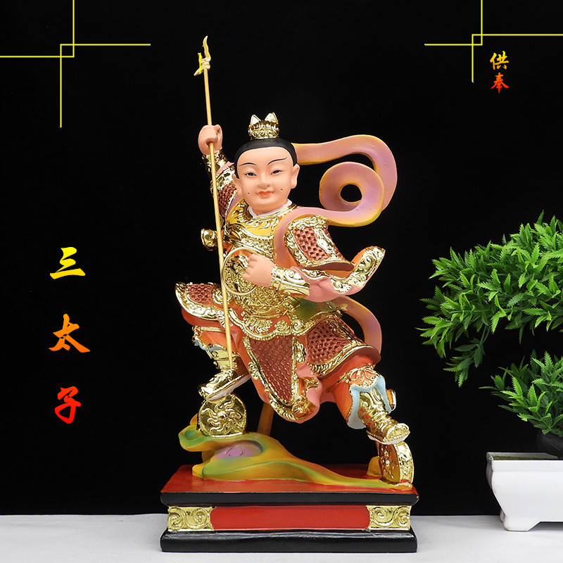 汉白玉三太子神像16寸哪吒神像12寸中坛元帅脚踏风火轮佛像