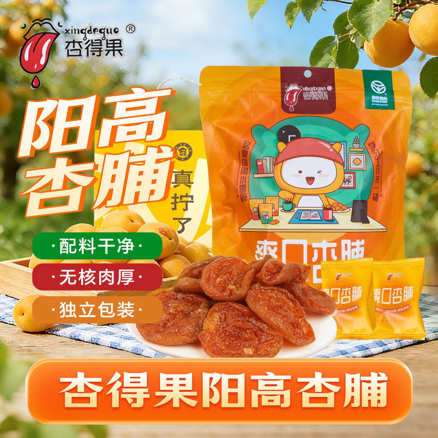 阳高杏得果爽口杏脯独立包装无核杏干酸甜零食大同杏脯山西特产
