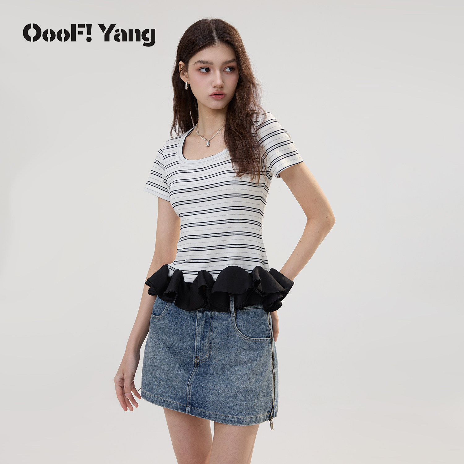 OooF!Yang花苞条纹T恤短袖