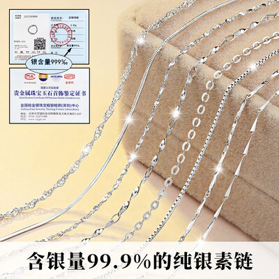 925纯银项链女素链无吊坠锁骨链999足银替换链裸链不掉色正品颈链