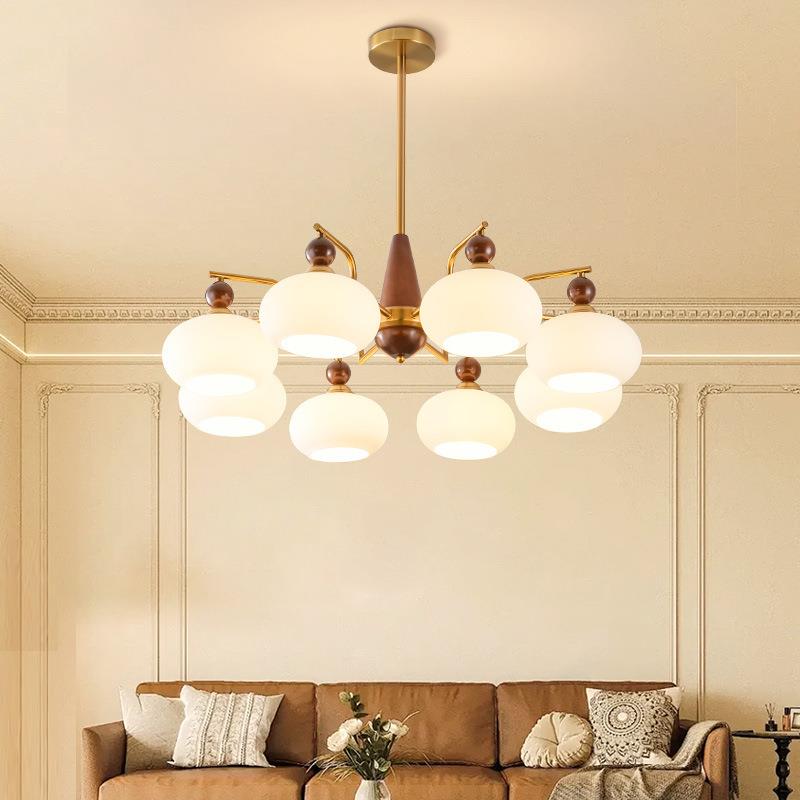 法式vintage客厅灯中古吸顶灯美式实木复古柿子玻璃餐厅卧室书房