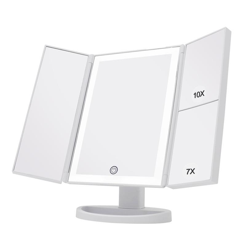 7倍10倍三折LED化妆镜 灯条美妆发光镜 高品质商超灯镜