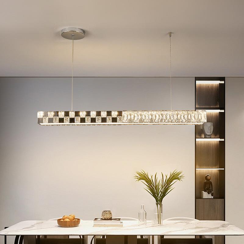 后现代轻奢餐厅水晶吊灯吧台饭厅餐桌长条波浪简约大气高级感灯具