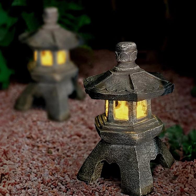 太阳能石塔灯中式仿石小宫灯庭院装饰花园艺景观户外落地造景摆件