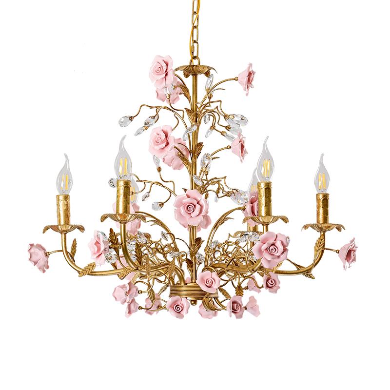 法式复古田园吊灯玫瑰花服装店客餐厅蜡烛灯美式乡村儿童房卧