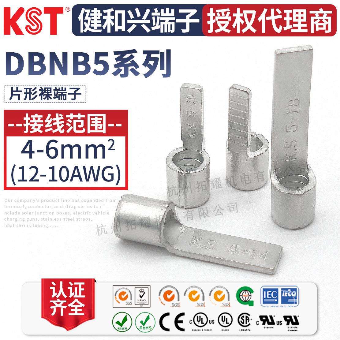KST健和兴DBNB5-10/13 DBNBS5-14/18 K.S片形裸端子 UL RoHS认证