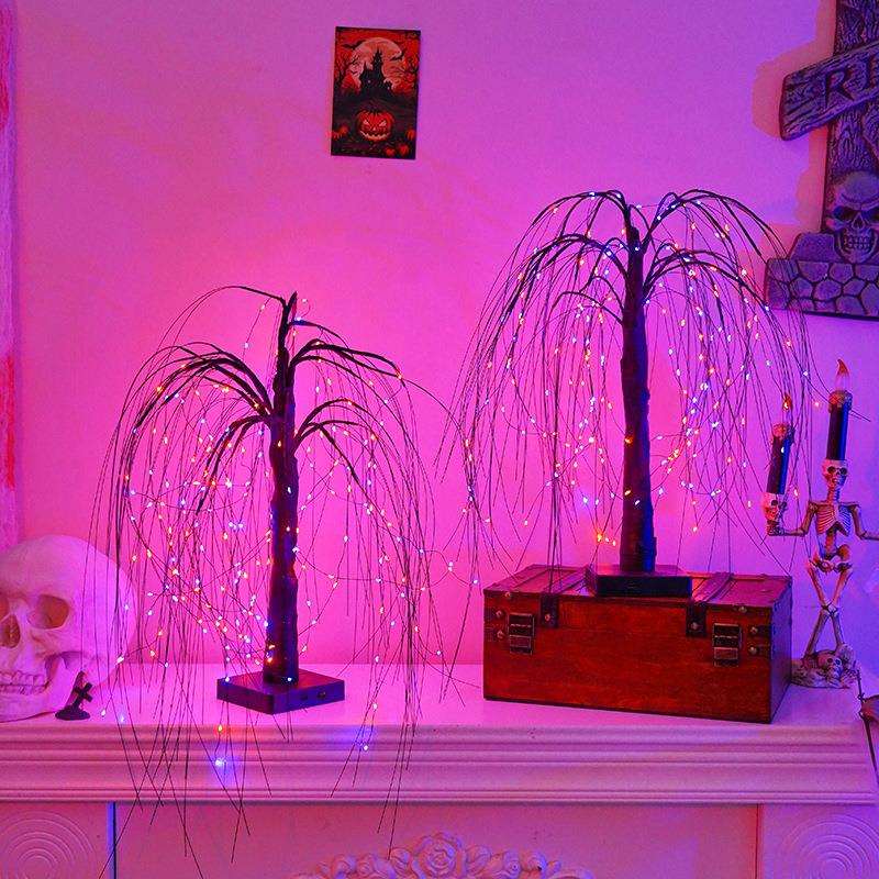 新款跨境热销仿真植物紫橙 LED树灯圣诞节万圣节装饰卧室夜小夜灯