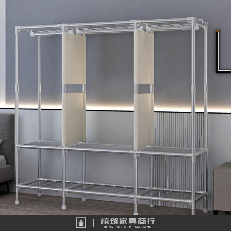 简易衣柜家用卧室组装布衣柜出租房收纳全钢架加粗厚落地衣橱架子