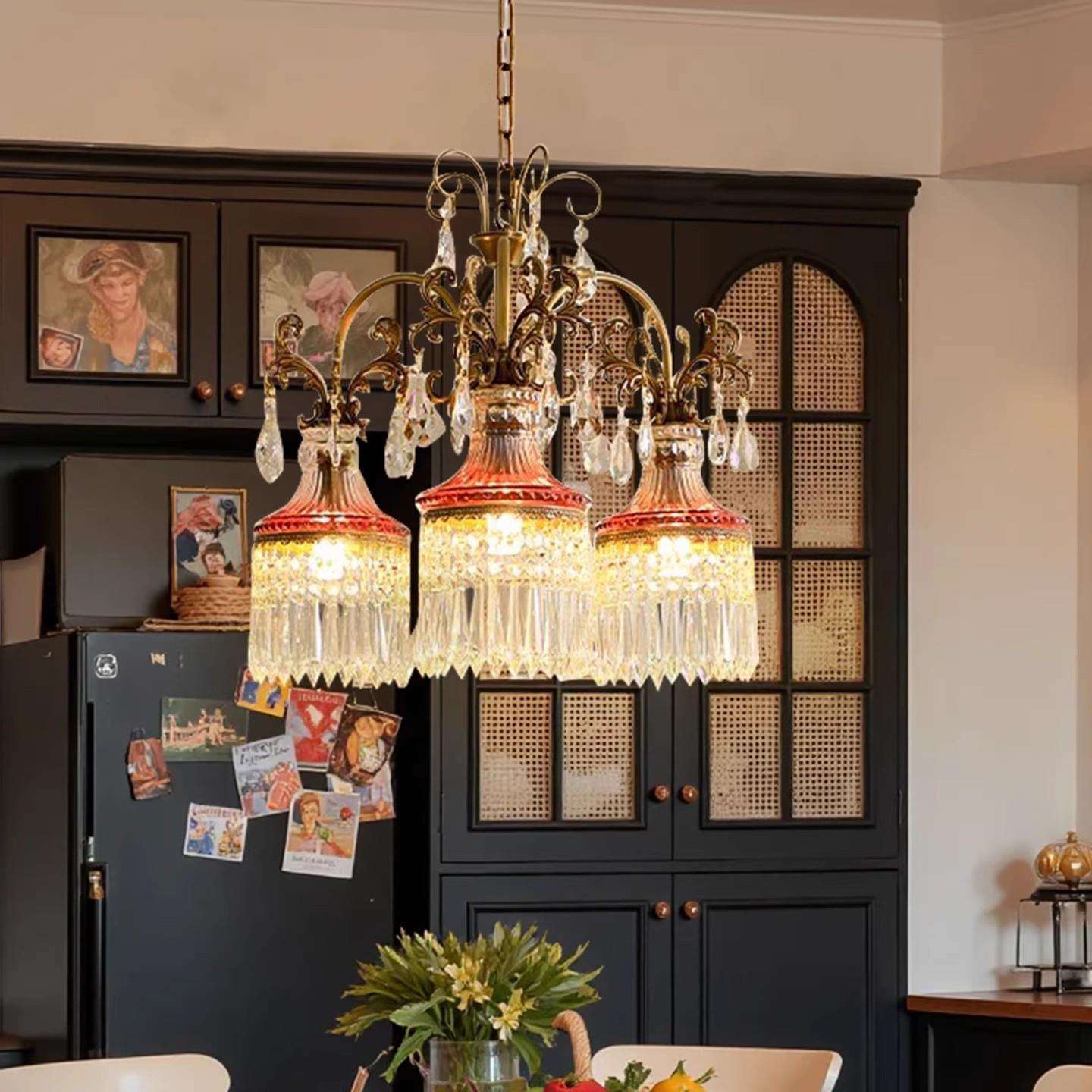 全铜卧室床头客厅过道走廊水晶法式氛围感复古酒杯吊灯美式铜灯