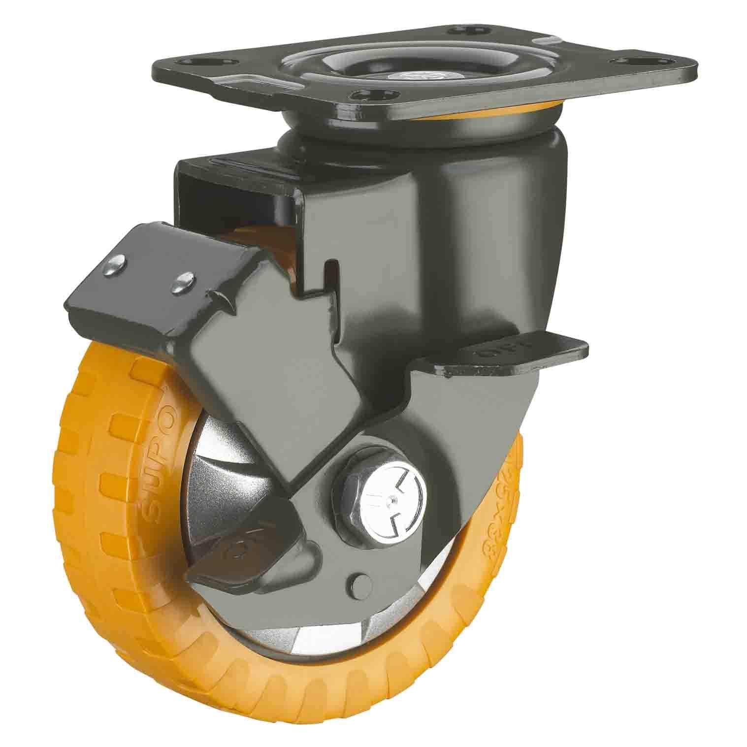 SUPO向荣 6寸 带边刹车 橙色 PU 聚氨酯万向脚轮J05S-01C-150-362