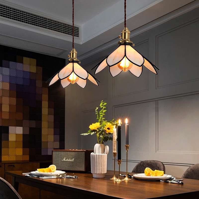中古风吧台餐厅复式房民宿玄关中山灯具彩色玻璃卧室客厅小吊灯