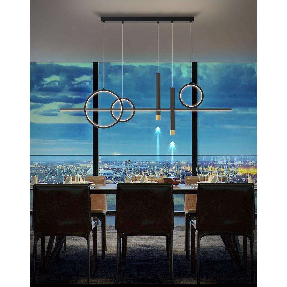 北欧轻奢LED长条形吊灯客厅餐吧办公室个性大气LED餐厅吊灯